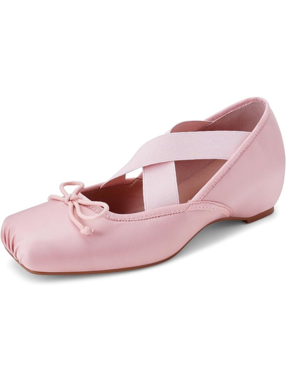 Women's Pink Square Toe Soft Strap Low Wedge Comfortable Walking Ballet Flats - Picture 5 of 7